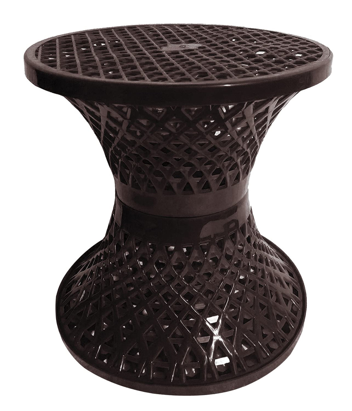 Kuber Industries Stool for Living Room|Plastic Stool for Sitting|Mesh Design Both Sided Plastic Stool|Brown