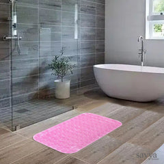 Savya Home Anti Skid Bath Mat for Bathroom, PVC Bath Mat with Suction Cup, Machine Washable Floor Mat (67x37 cm) (Light Pink)