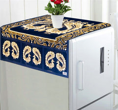Heart Home Fridge Top Cover with 6 Utility Side Pockets|Peacock Design & Durable Cotton|Size 98 x 58 CM (Blue)