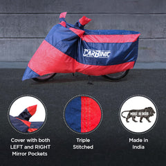 CarBinic Bike Cover for Bullet | Water Resistant (Tested) and Dustproof UV Protection for Bullet with Carry Bag & Mirror Pockets | Blue and Red Stripe