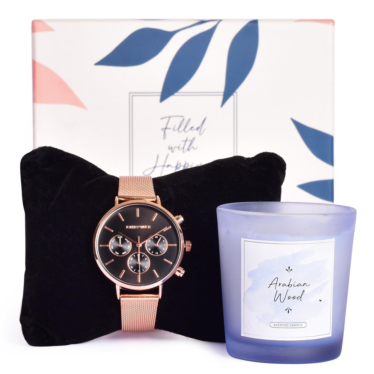 Gleevers Radiant Moments Gift for Women |Gift Box Pack of 2 with Wood Candle (60 gm) & Joker and Witch Watches for Women|Birthday Gift, Anniversary Gift, Valentine Gift, Secret Santa Gifts