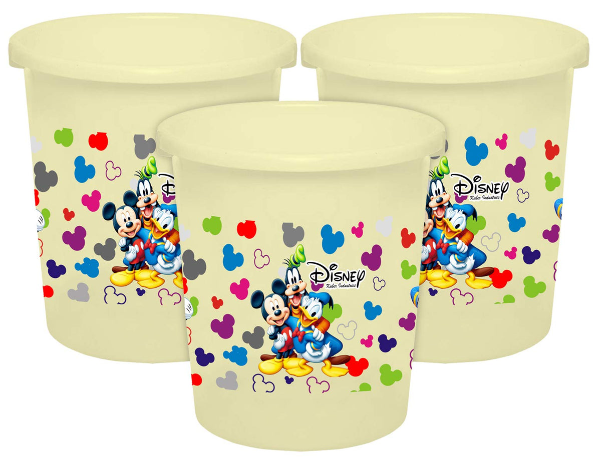 Kuber Industries Disney Team Mickey Print Plastic 3 Pieces Garbage Waste Dustbin/Recycling Bin for Home, Office, Factory, 5 Liters (Cream) -HS_35_KUBMARTS17325