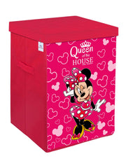 Heart Home Disney Minnie Print Non Woven Fabric Foldable Laundry Basket, Toy Storage Basket, Cloth Storage Basket With Lid & Handles (Set Of 2, Pink)-HHEART16286