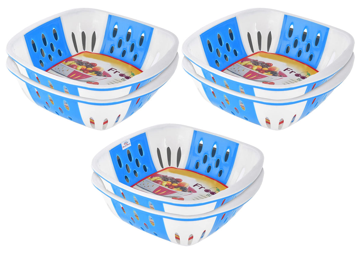 Heart Home Large Multi-Purpose Plastic Storage Baskets for Fruits Vegetables and Kitchen Fridge Dining Table- Pack of 6 (Blue)-HS42KUBMART25386