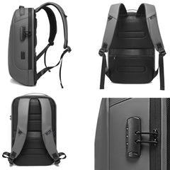 THE CLOWNFISH Water Resistant Unisex Anti-Theft Travel Laptop Backpack with USB Charging and Password Number Lock (Grey)