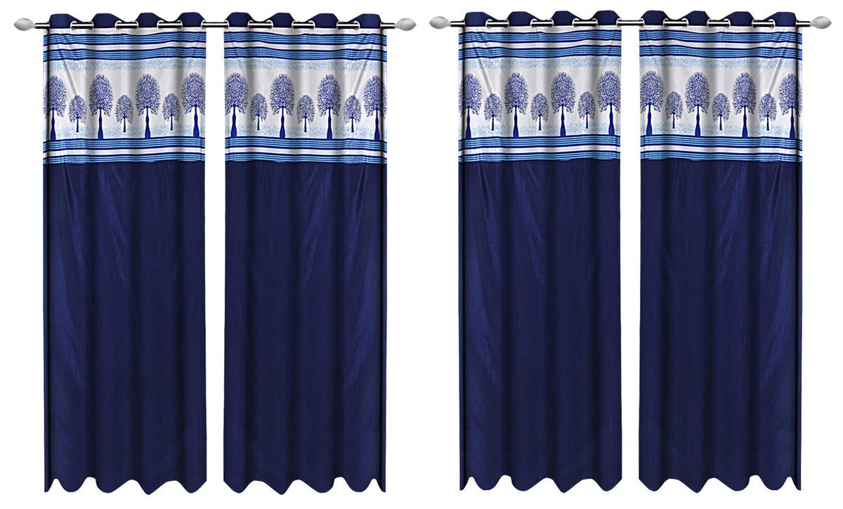 Kuber Industries Tree Design 4 Pieces Polyester Eyelet Door Curtain 7 Feet (Blue)-CTKTC14264