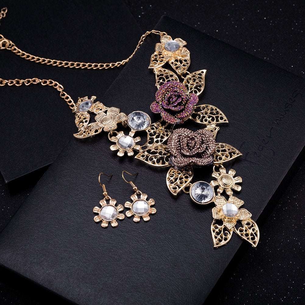 Yellow Chimes Fashion Jewellery Set for Women Gold Plated Rose Floral Choker Necklace Set for Women and Girls.