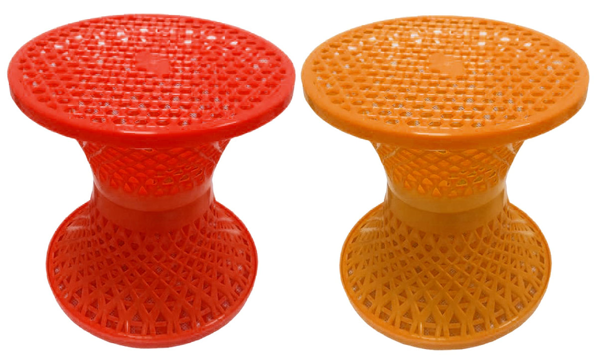 Kuber Industries Mesh Design Both Sided Plastic Sitting Stool for Indoor & Outdoor in Damroo Style- Pack of 2 (Orange & Yellow), Standard, (HS_38_KUBMART021804)