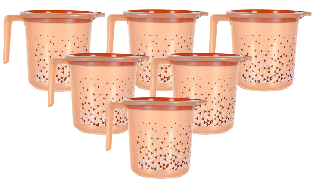 Kuber Industries Tinted Print Multiuses Lightweight, Unbreakable Plastic Bathroom Mug 1.5 Litre Pack of 6 (Brown)-46KM0234