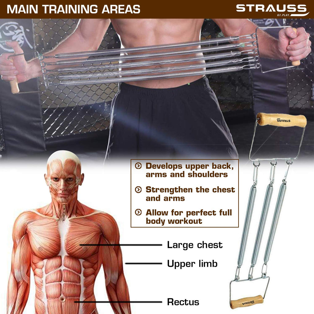 Spring Chest Press Strauss Chest Expander with 3 Springs – GlobalBees Shop