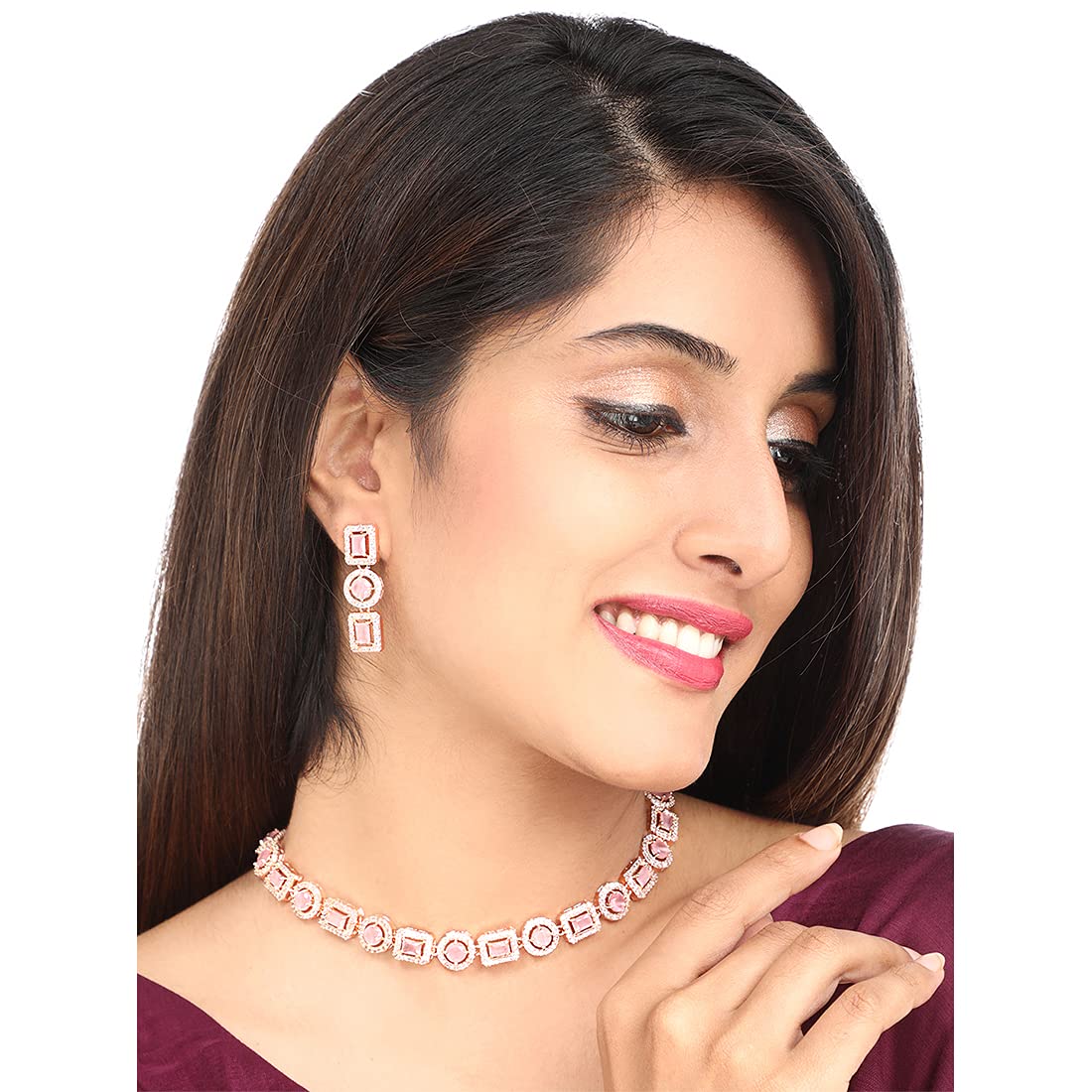 American Diamond Party Wear Semi Bridal Jewellery Set for Women and Girls