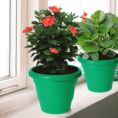 Kuber Industries Solid 2 Layered Plastic Flower Pot|Gamla for Home Decor,Nursery,Balcony,Garden,6"x5",Pack of 10 (Green)