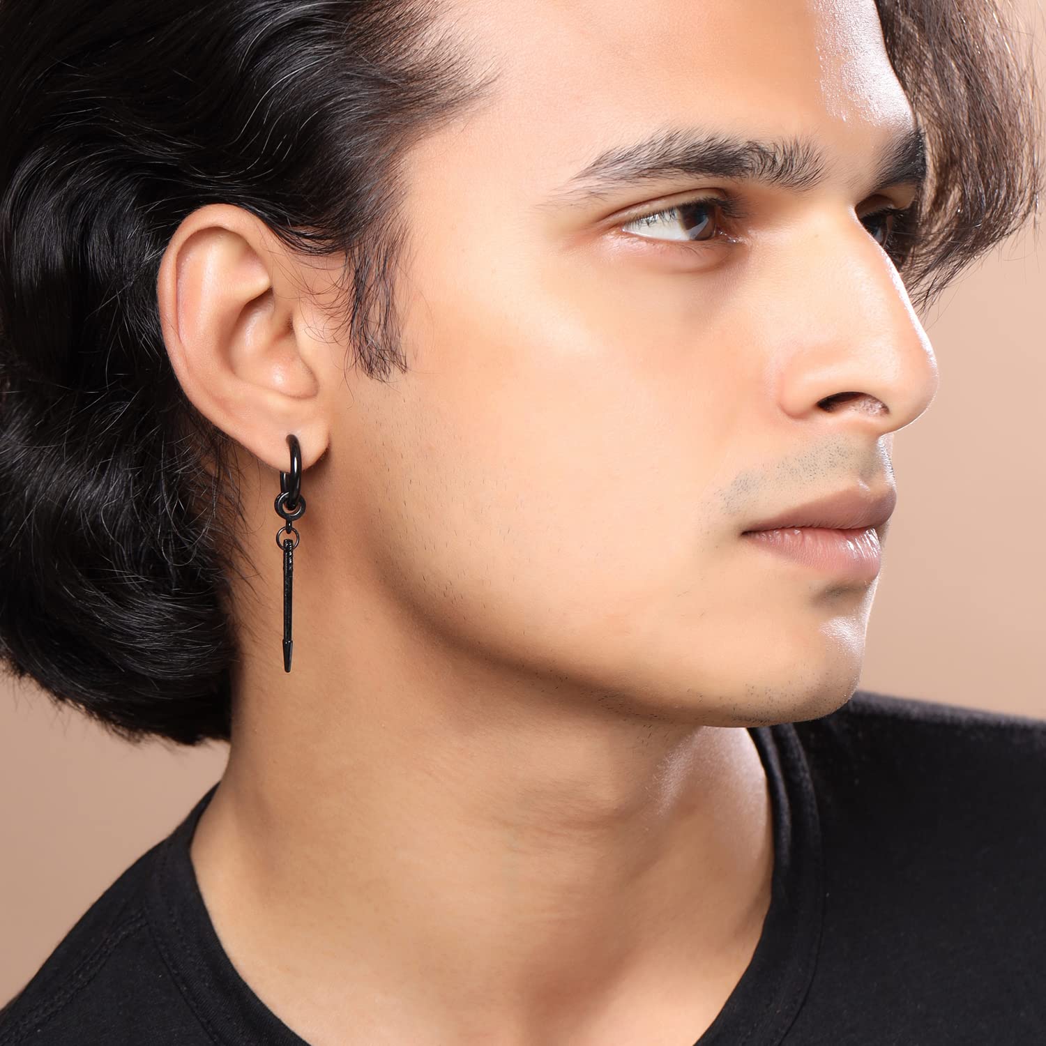 Yellow Chimes Hoop Earrings for Men Non- Piercing Silver Black –  YellowChimes