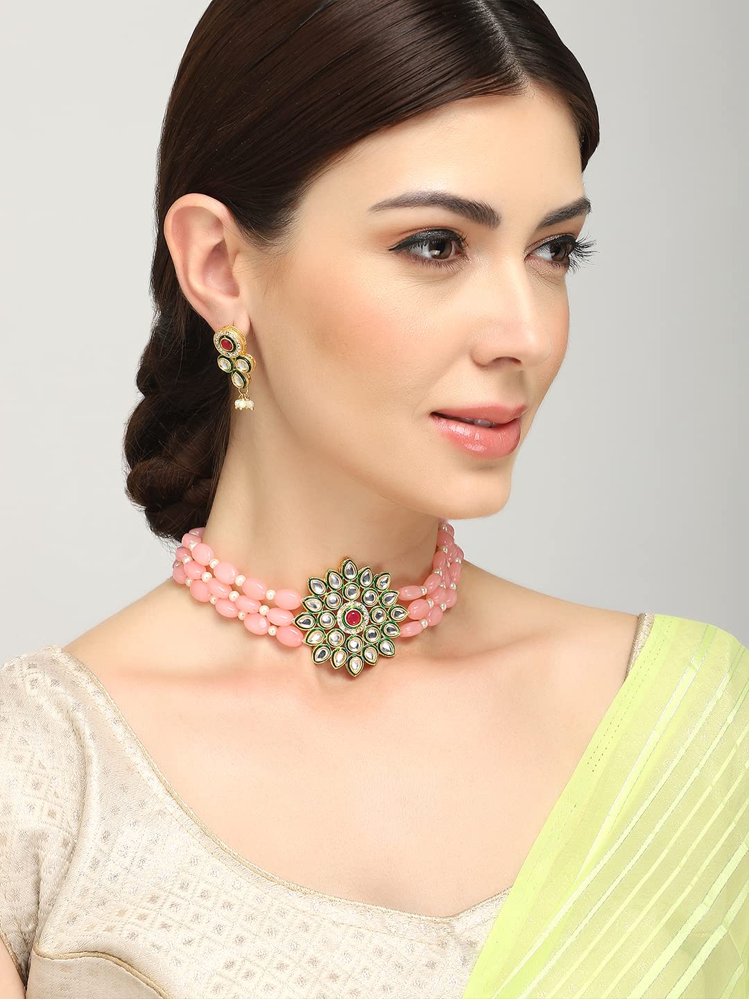 Yellow & Hot Pink Floral Jewellery Set – Vivaah Dori