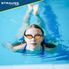 STRAUSS Swimming Goggles Set with UV and Anti Fog Protection | Swimming Kit of Goggles,Cap,Earplug & Nose Plug Set - Ideal for All Age Group | Fully Adjustable | (Multicolor - Blue/Yellow)