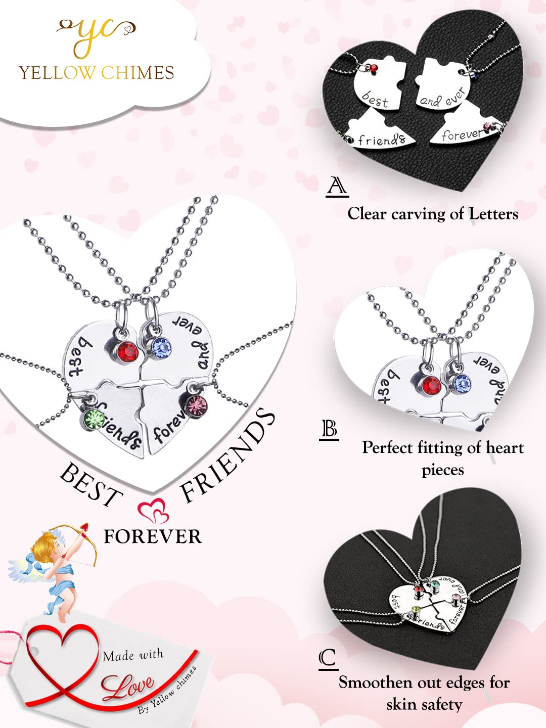 Buy Latigerf Best Friends Forever and Ever Heart Pendant Necklace Set for 4  Teen Girls Sister BFF Friendship ( Silver Color ) at Amazon.in