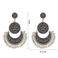 Yellow Chimes Oxidised Earrings for Women Tribal Muse Traditional Oxidised Silver ChandBali Earrings for Women and Girls