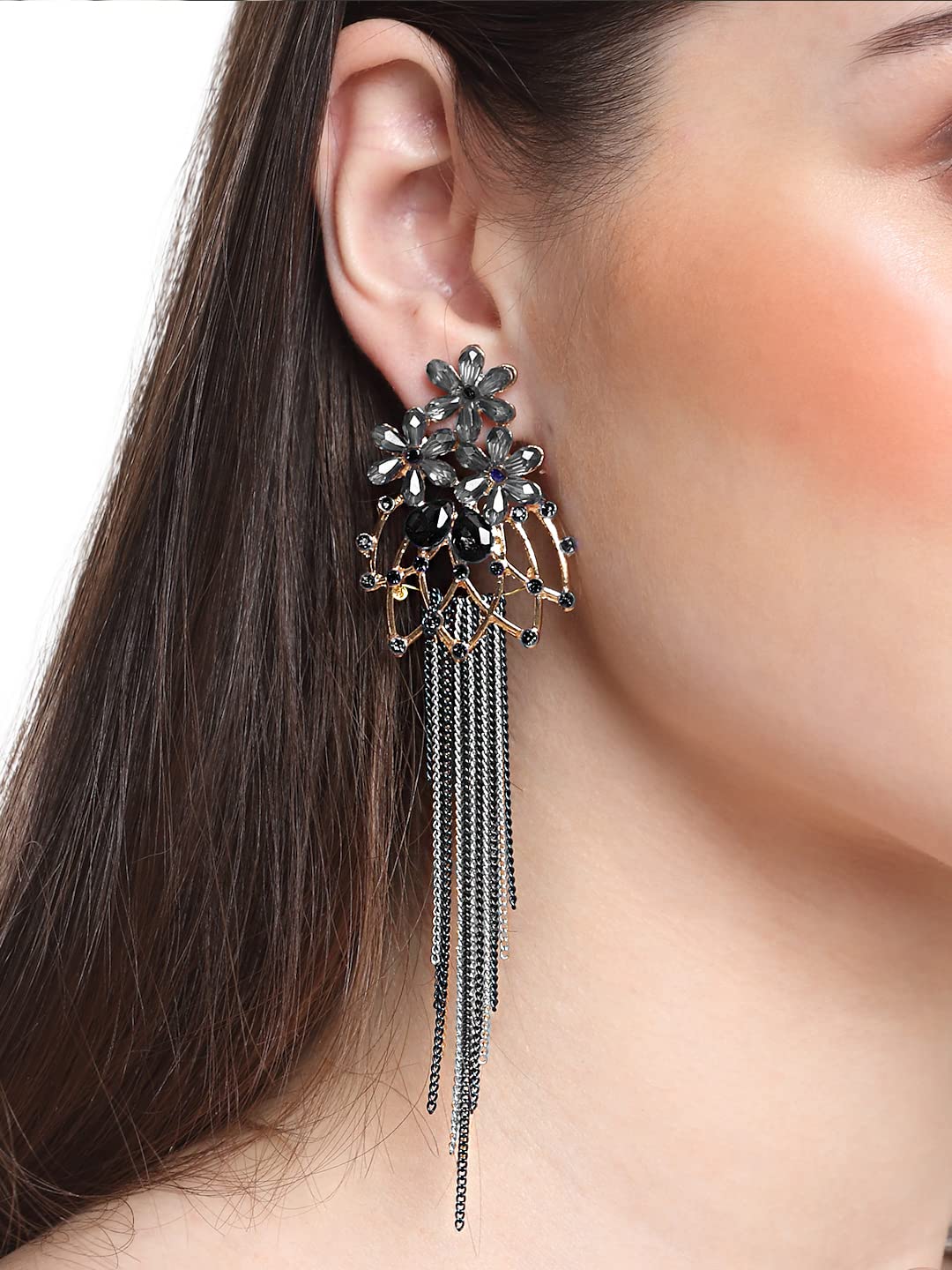 Long Chain Jhumka Earrings for Women & Girls (Green) - TrishaStore.com