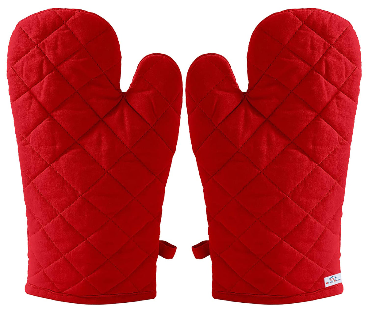 Heart Home Heat Resistant Cotton Kitchen Oven Mitt Microwave Glove Set, Non-Slip Grip and Hanging Loop for Kitchen, Cooking, Baking, Set of 2 (Red), Standard (HS_37_HEARTH020598)