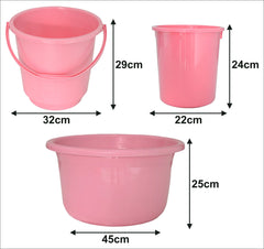 Kuber Industries 3 Pieces Plastic Bucket, Dustbin & Tub Set (Pink)