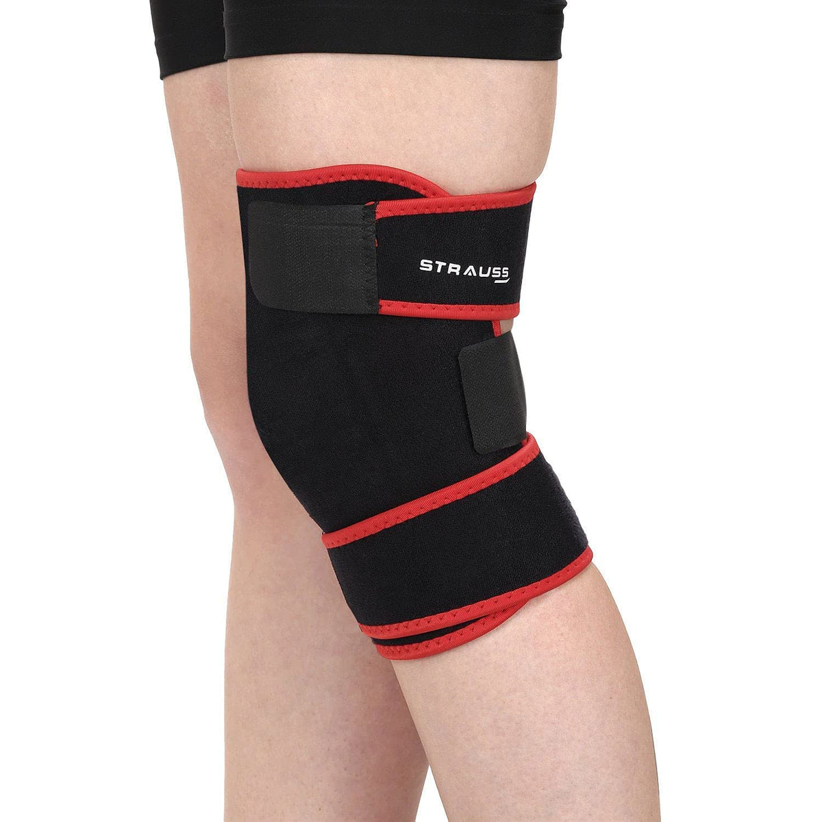 Strauss Adjustable Knee Support |Knee Cap for Knee Pain, Gym Workout, Running| Knee Support for Men and Women | Knee Brace |Knee Guard |Knee belt | Single, (Free Size, Black)