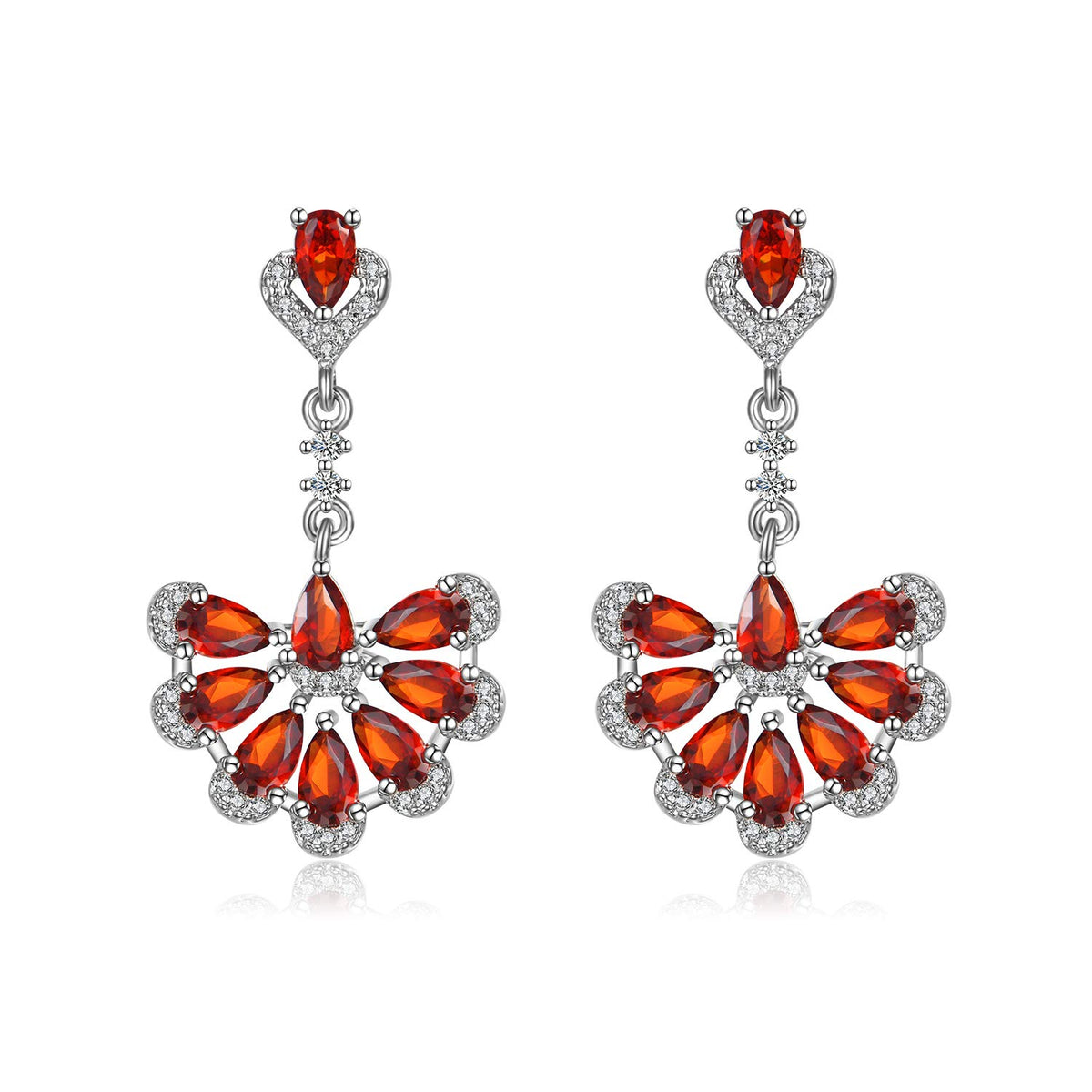 Yellow Chimes Elegant Latest Fashion Silver Plated Red Crystal designer Drop Earrings for Women and Girls (Red)