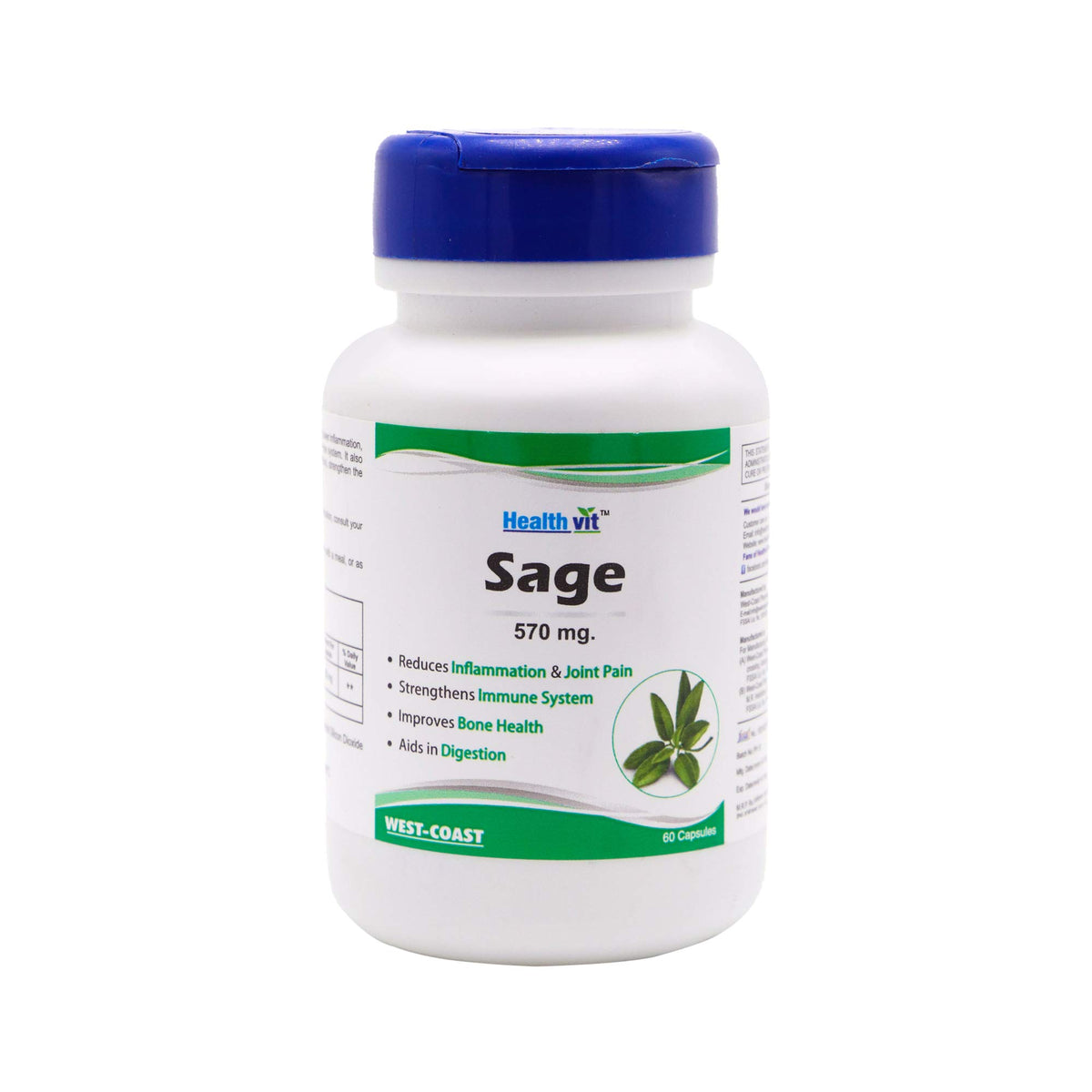 Healthvit Sage 570mg For Improves Bone Health | Reduces Inflammation And Joint Pain | Strengthens Immune System | Supports Brain And Memory Health | 100% Natural And Vegan | 60 Capsules