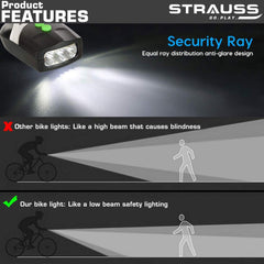 Strauss Bicycle Headlight & Taillight, (Multicolor) Headlight, (Black/Green)