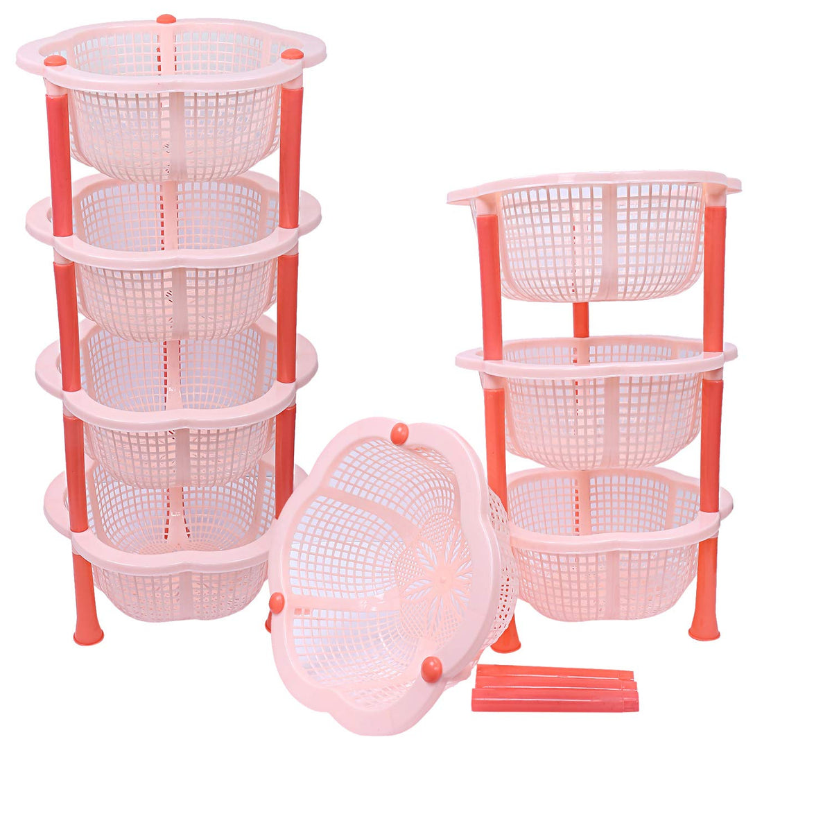 Kuber Industries Plastic 2 Pieces 4 Layer Multi-Purpose Kitchen Storage Basket Rack (Beige)-Ctktc25221