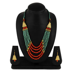 Yellow Chimes Tibetan Pendant Necklace with Earrings Green Beads Necklace Jewellery Set for Women and Girls