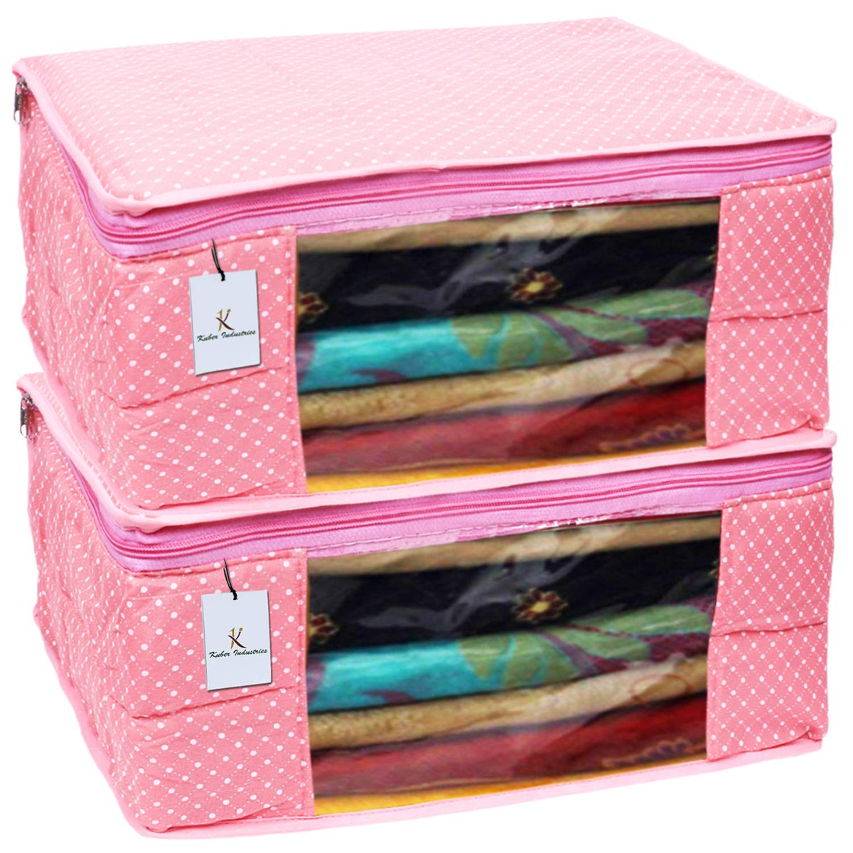 Kuber Industries Polka Dots 2 Piece Cotton 3 Layered Quilted Saree Cover, Peach-CTKTC21336