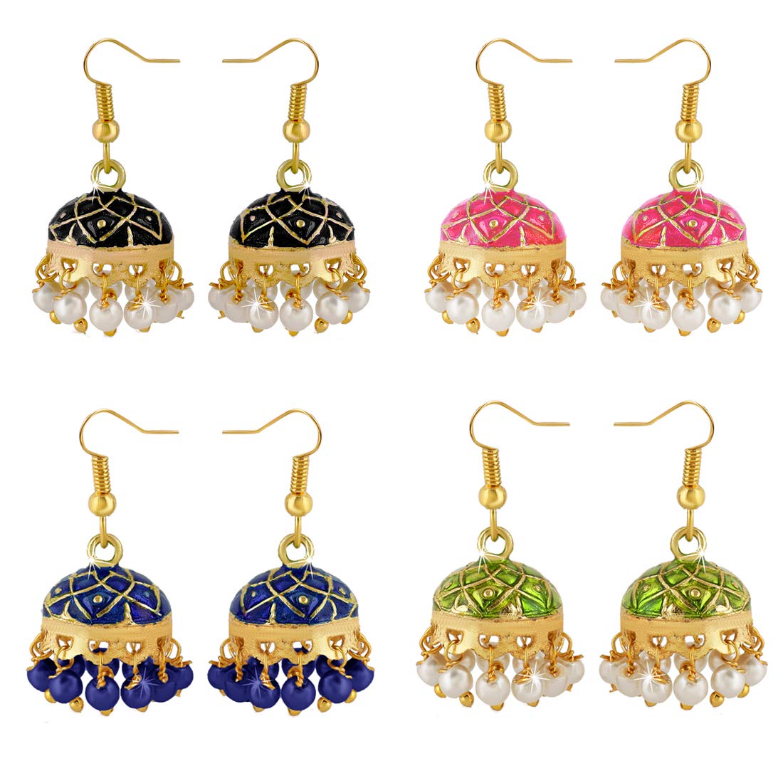 Kairangi Earrings for Women and Girls Traditional Multicolor Meenakari Jhumka Earring | Gold Plated | Dome Shape Jhumki Combo Earrings | Birthday Gift for girls and women Anniversary Gift for Wife