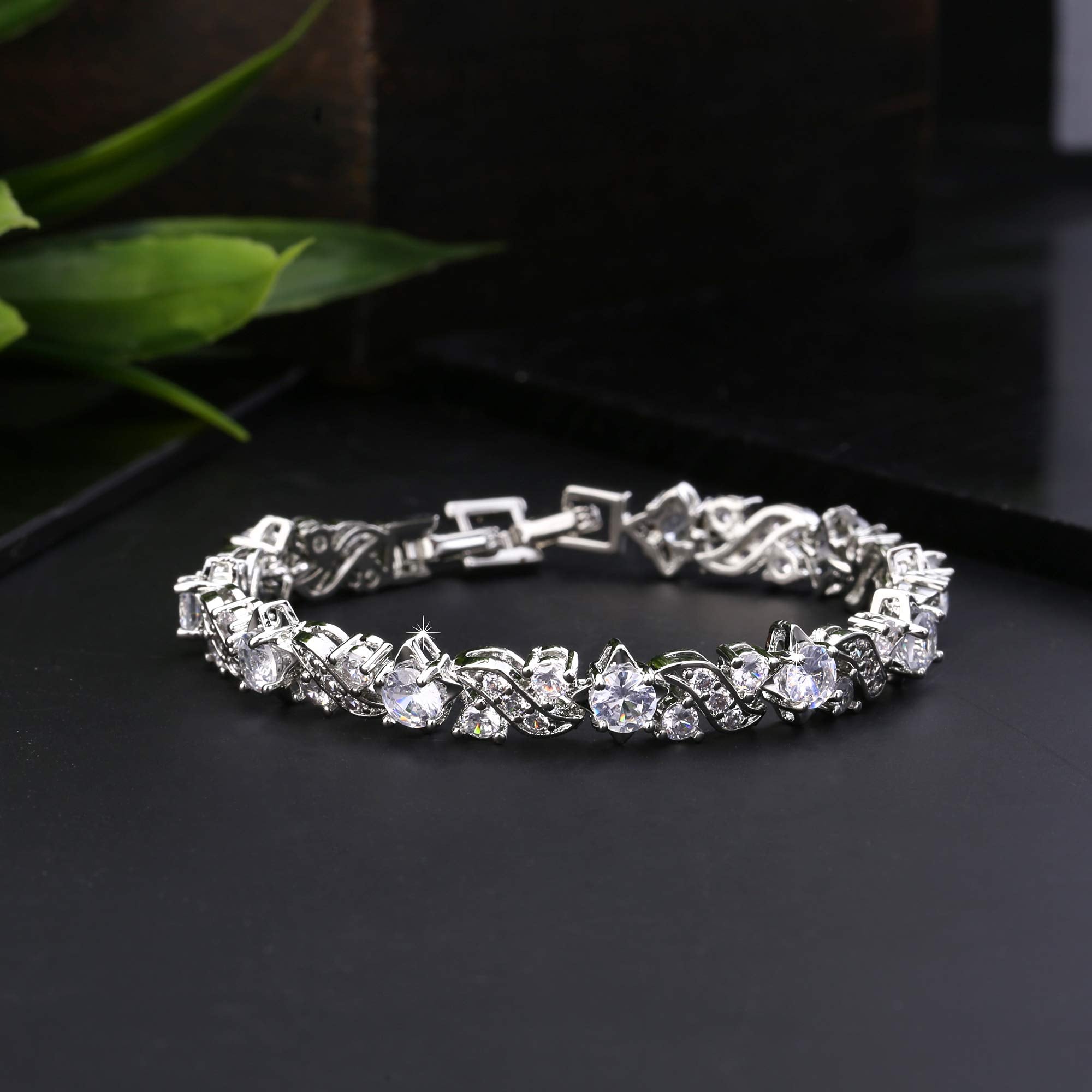 Yellow Chimes Women's Fashion Silver Tone Crystal White Crystal Bracelets