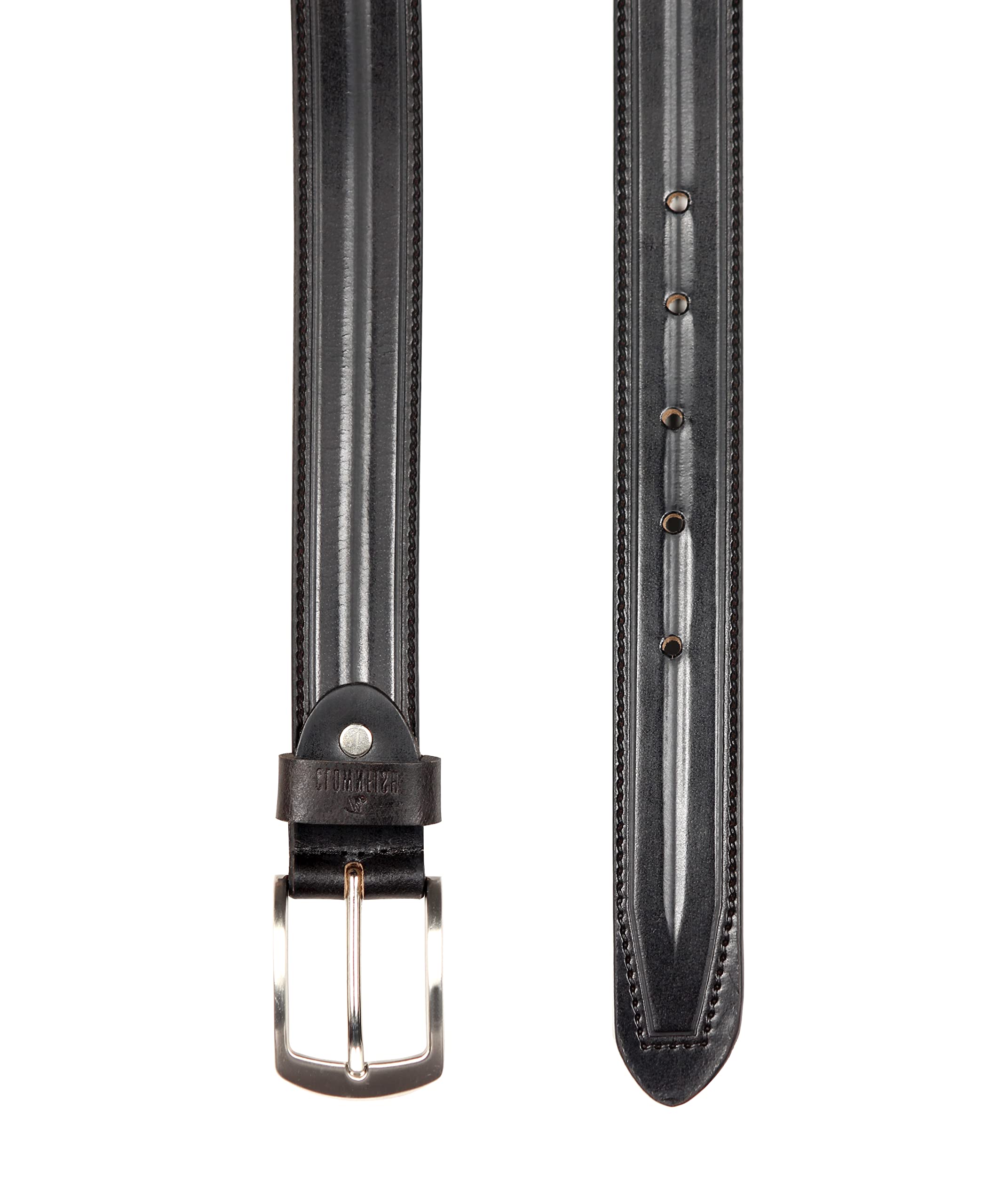 THE CLOWNFISH Men's Genuine Leather Belt with Textured/Embossed Design-Olive Black (Size-36 inches)