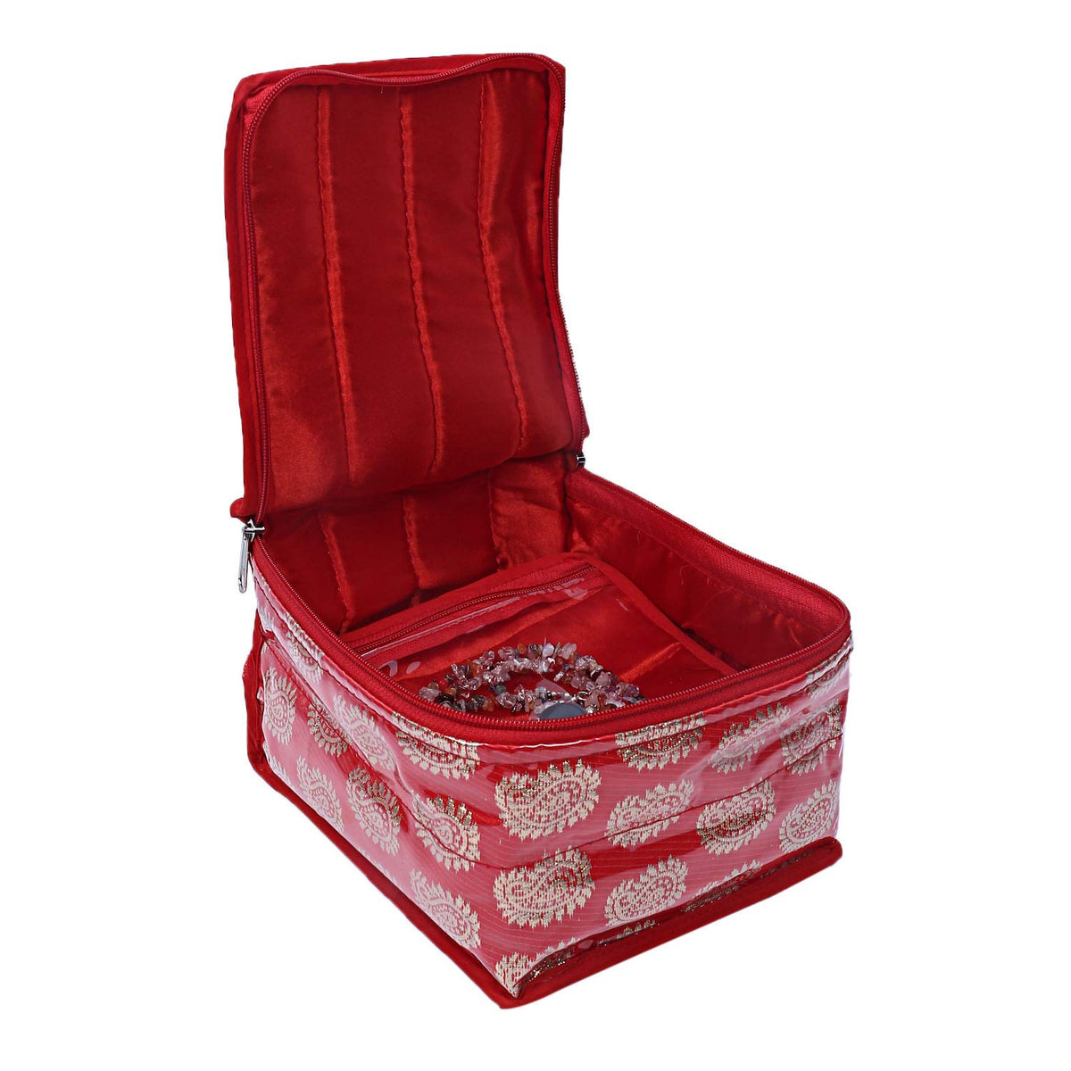 Kuber Industries Brocade Jewellery Box/Organizer with 10 Pouch -CTKTC025988