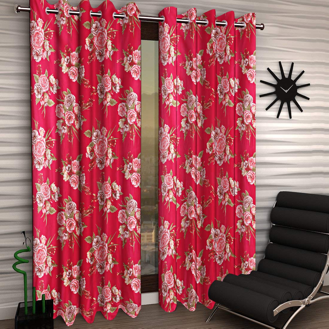 Kuber Industries 1 Piece Polyester 7 Feet Eyelet Door Curtain (Pink) -Ctktc13021