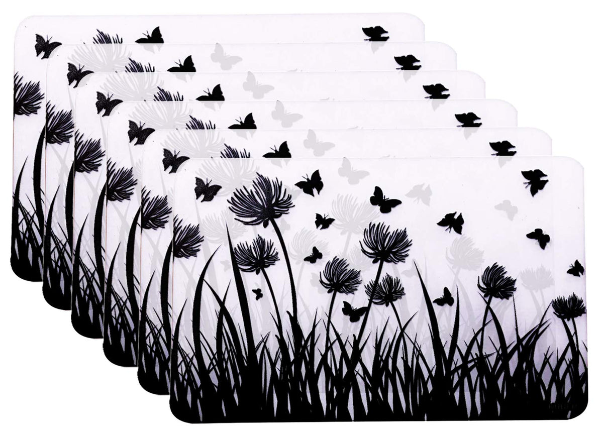 Kuber Industries Butterfly Design PVC 6 Pieces Dining Table Placemat Set (Black & White)-CTKTC029803