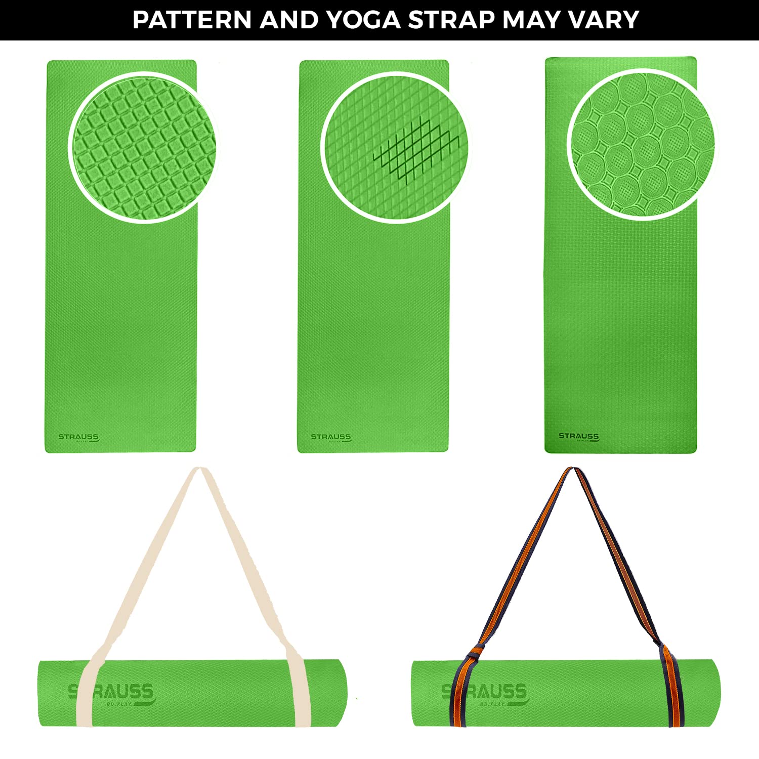 Strauss Anti Skid TPE Yoga Mat with Carry Strap, 6mm, (Black)