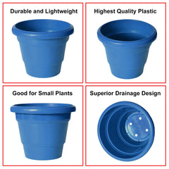 Kuber Industries Solid 2 Layered Plastic Flower Pot|Gamla for Home Decor,Nursery,Balcony,Garden,8"x 6",Pack of 5 (Blue)