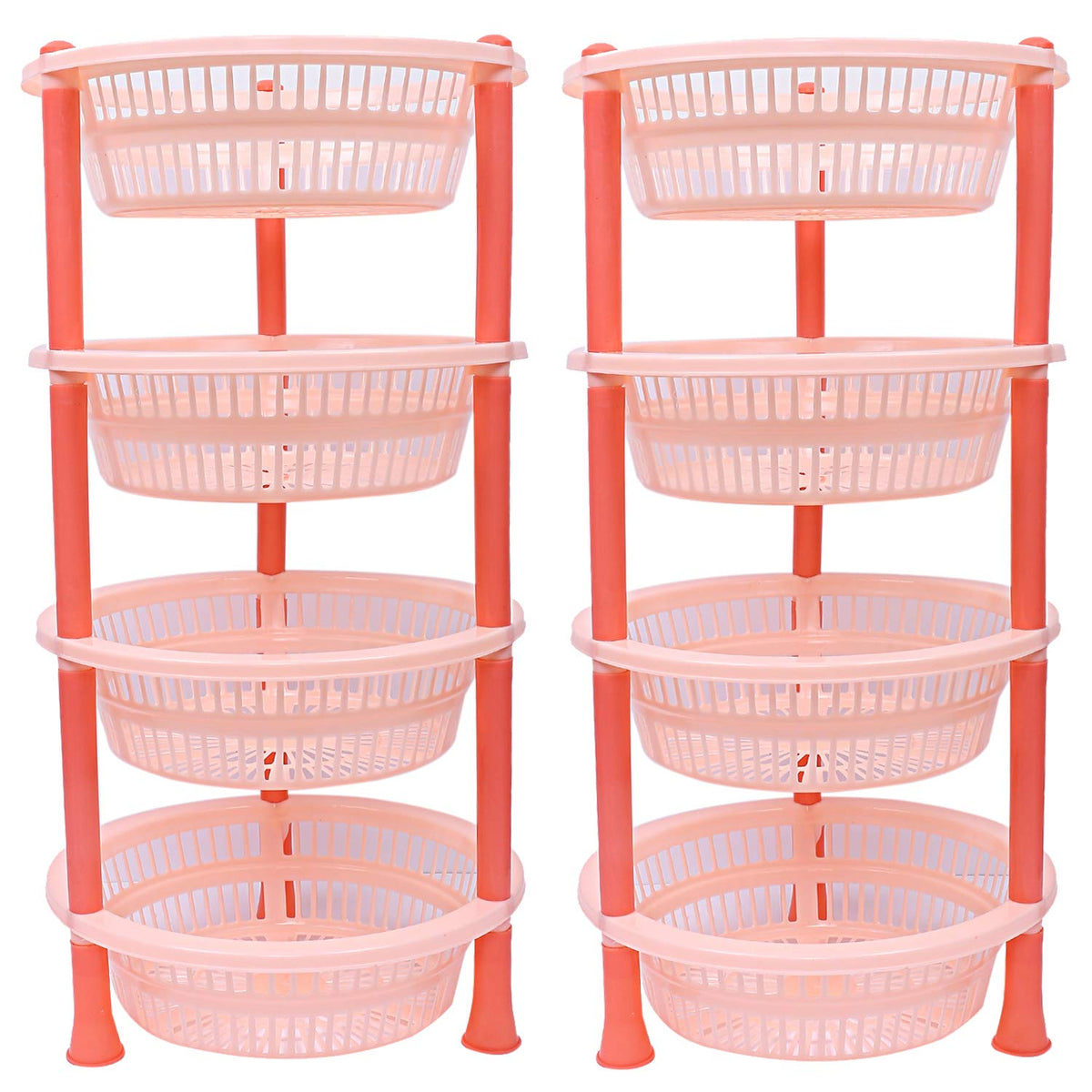 Kuber industries Plastic 2 Pieces 4 Layer Multi-Purpose Kitchen Storage Basket Rack (Beige)-CTKTC13209