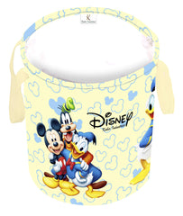 Fun Homes Disney Team Mickey Round Non Woven Fabric Foldable Laundry Basket, Toy Storage Basket, Cloth Storage Basket With Handles,45 Ltr (Cream)-FUNNHOM12049