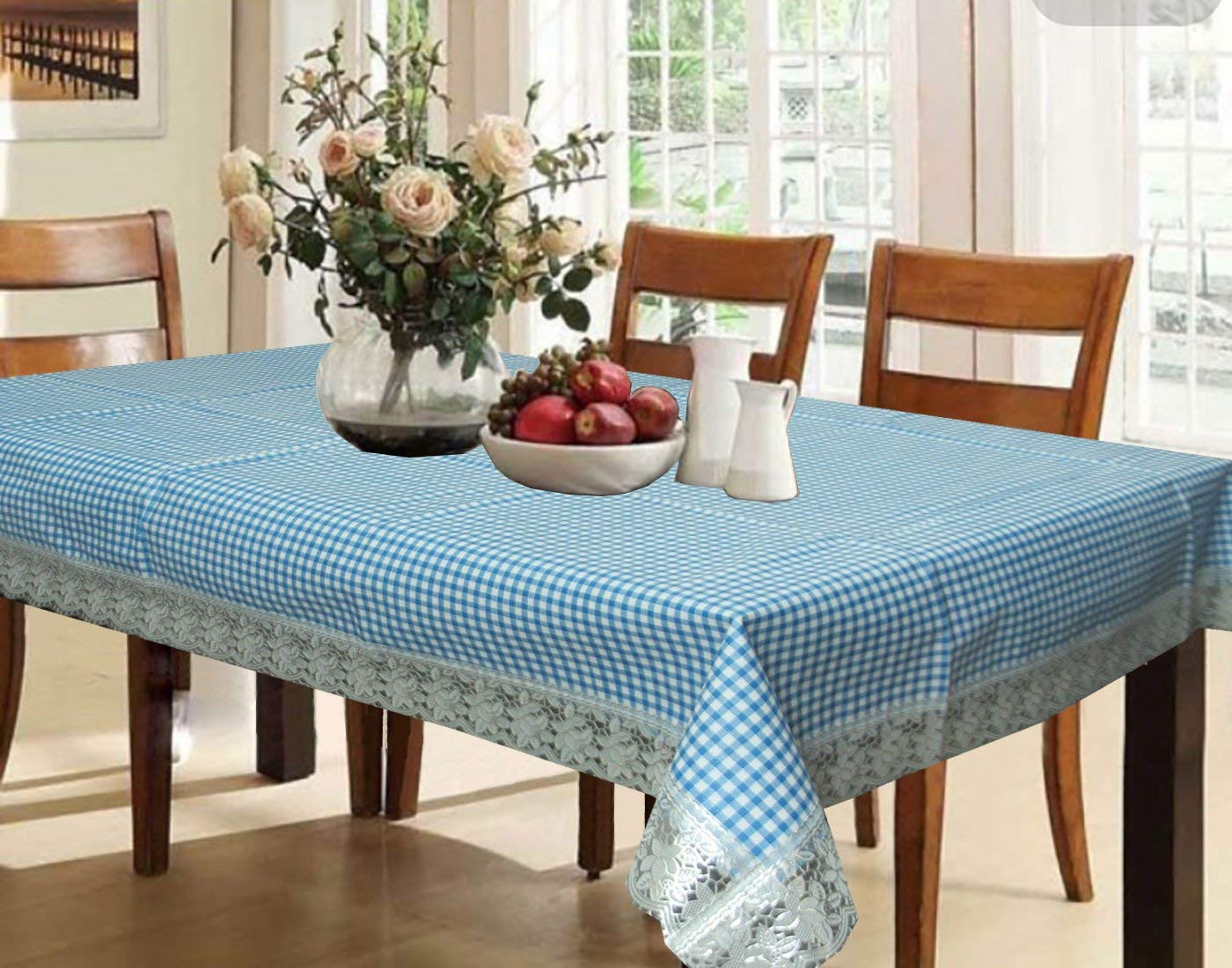 Kuber Industries Waterproof PVC 6 Seater Dining Table Cover (Blue, 60 inch x 89 inch or 152 cm x 225 cm)