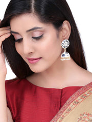 Yellow Chimes Earrings for Women & Girls | Traditional Blue Colored Meenakari Jhumka with Kundan Studded Stone | Gold Plated Earring | Floral Shaped Jhumki | Birthday & Anniversary Gift