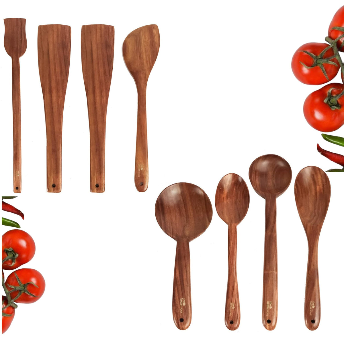 The Better Home Wooden Spatula & Serving Spoon Set for Kitchen (8Pcs) Non Stick Spatula Set | Ladle Set for Kitchen | Kitchen Accessories Items-Easy to Hang & Scratch Resistant Non Stick Spatula Set