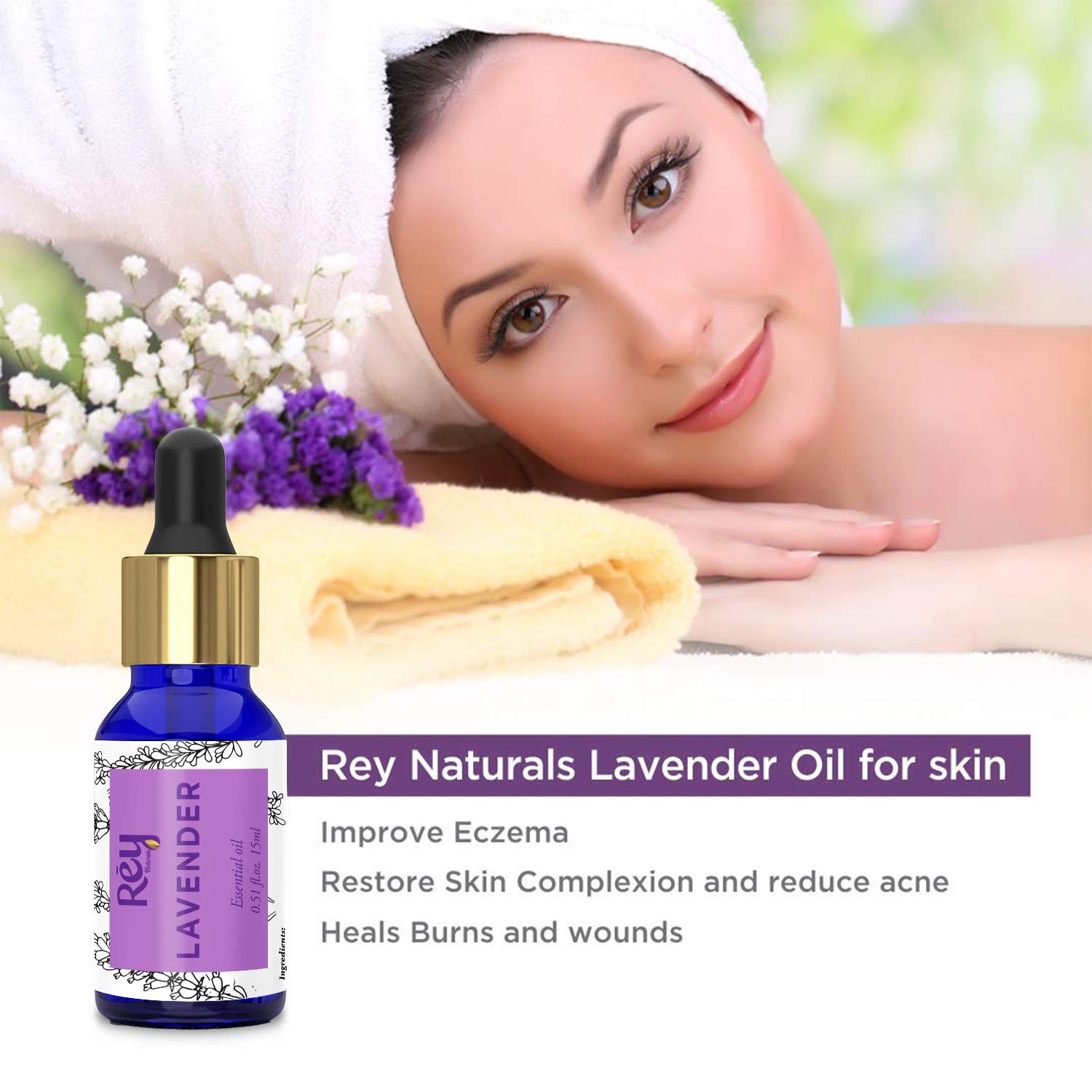 Rey Naturals® tea tree oil & lavender essential oils - Pure 100% Natural for Healthy Skin, Face, and Hair (15 ml + 15 ml)