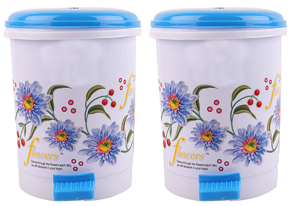 Kuber Industries Floral Design 2 Piece Plastic Dustbin, Small, Blue (CTKTC325)
