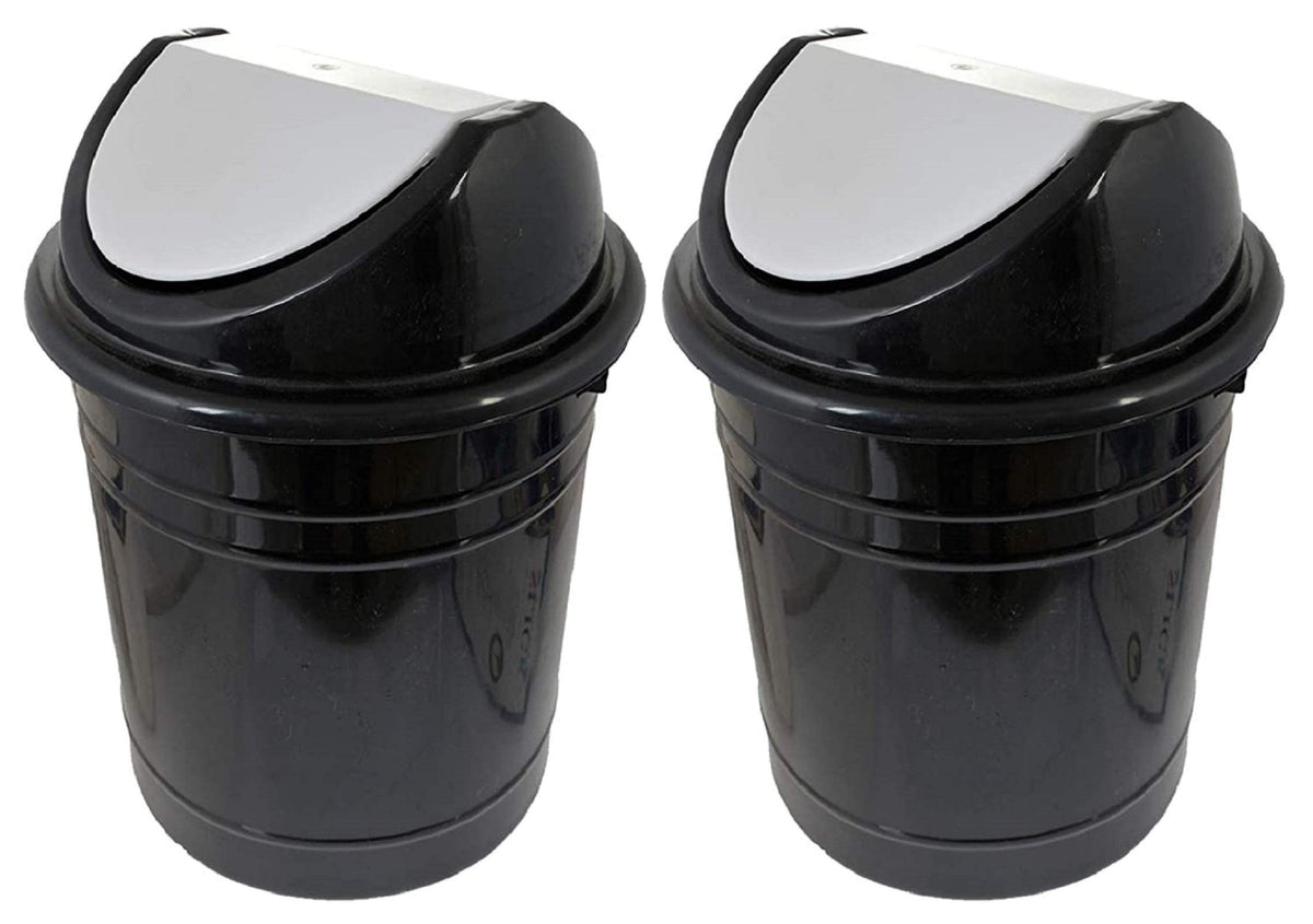 Kuber Industries Plastic 2 Pieces Medium Size Swing Lid Garbage Waste Dustbin for Home & Kitchen for Home, Office, Factory, 10 Liters (Black & White)-KUBMART10216