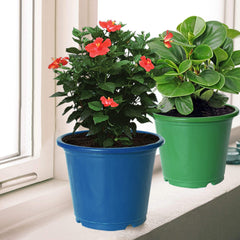 Kuber Industries Durable Plastic Flower Pot|Gamla for Indoor Home Decor & Outdoor Balcony,Garden,6"x5",Pack of 3 (Blue,Orange,Green)