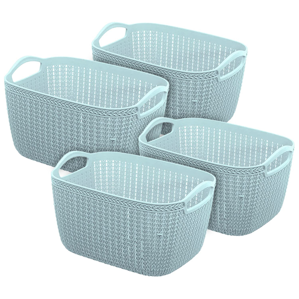 Heart Home Q-6 Designer Plastic Storage Basket For Store Fruits, Vegetables, Magazines, Cosmetics, Stationary Pack of 4 (Blue)-50HH01672