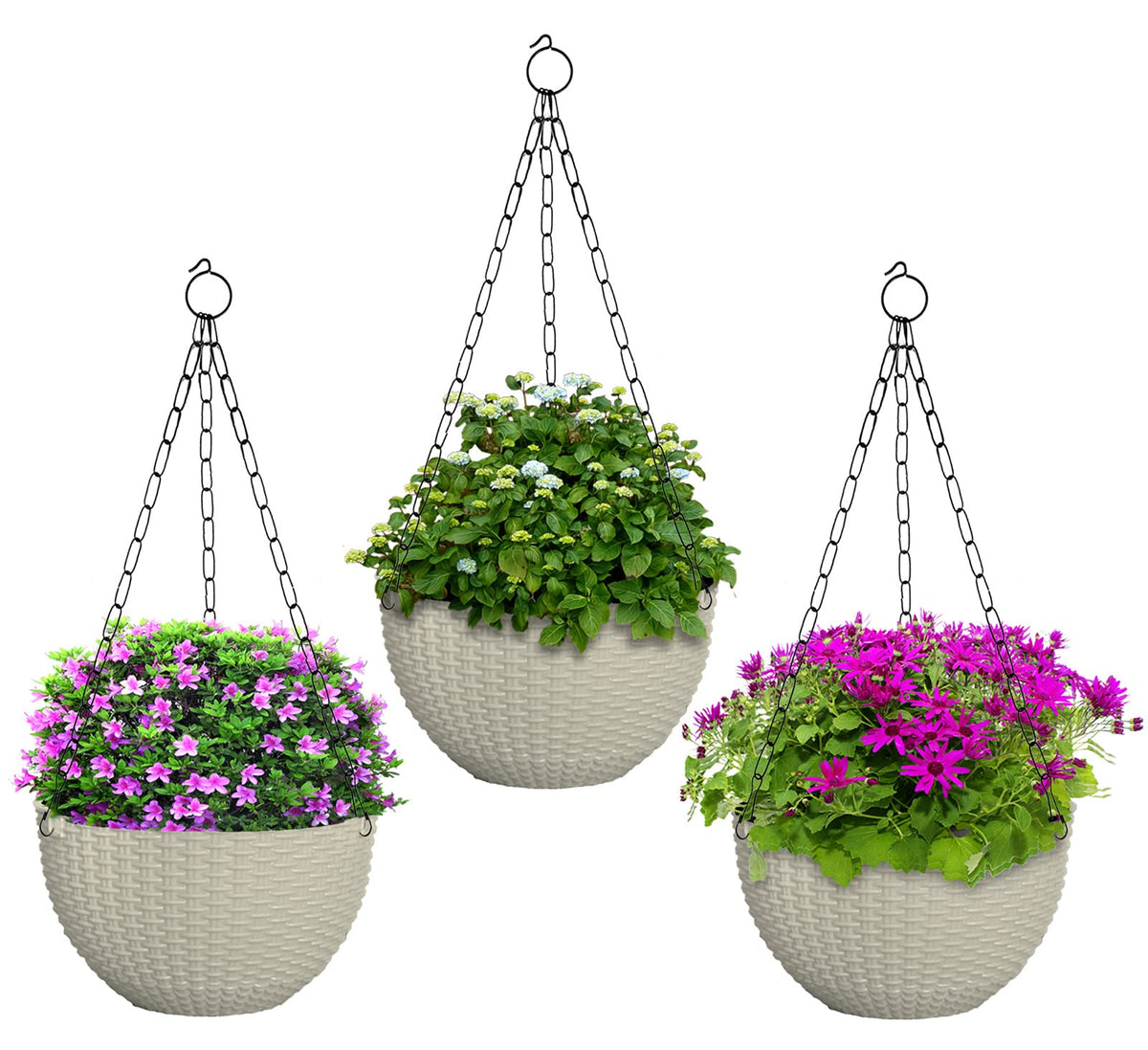 Kuber Industries Plastic Hanging Flower Pot for Balcony & Railing Set of 3 (White) 53KM3834